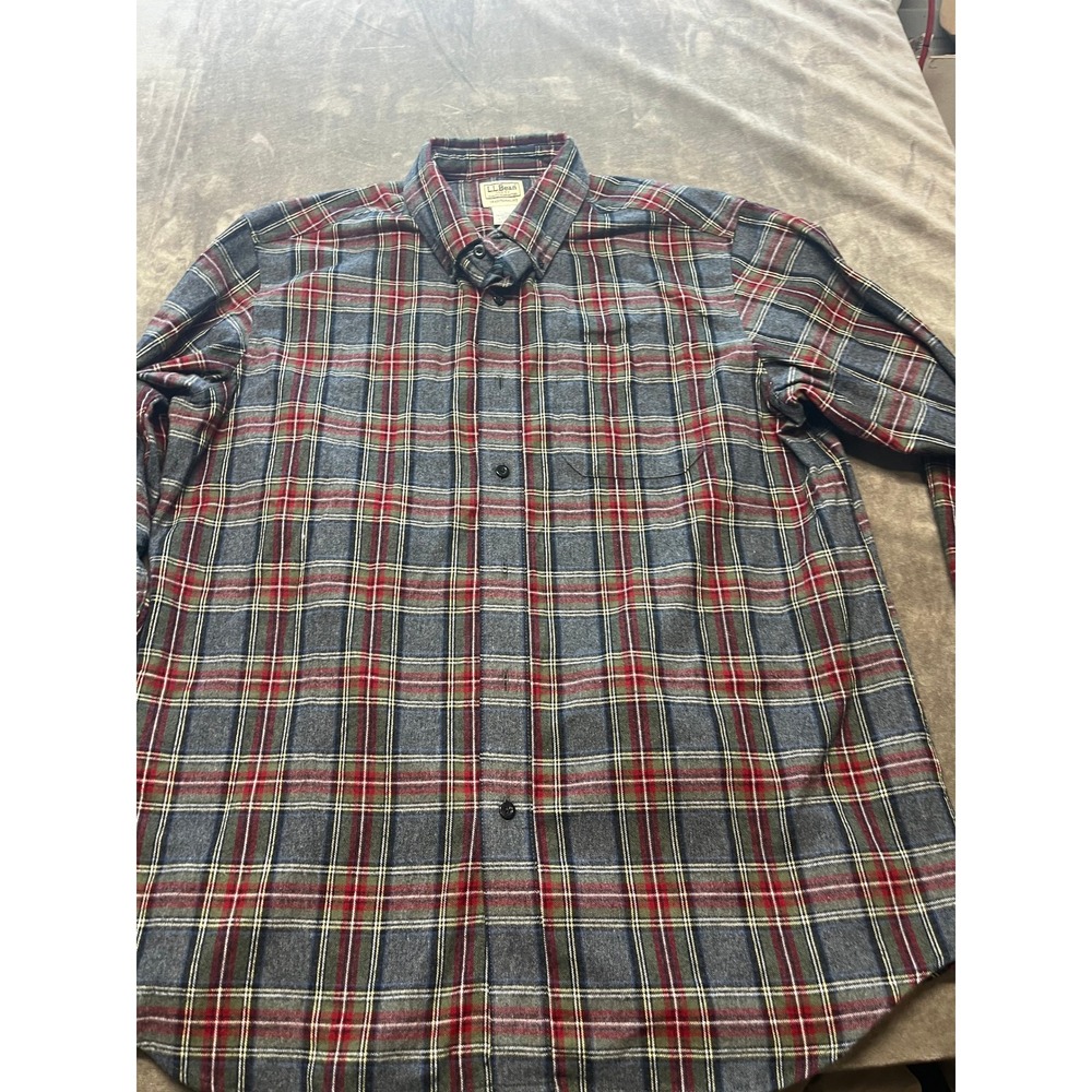 LL Bean Men's Flannel Shirt Button Down scotch plaid Traditional Fit‎ Large